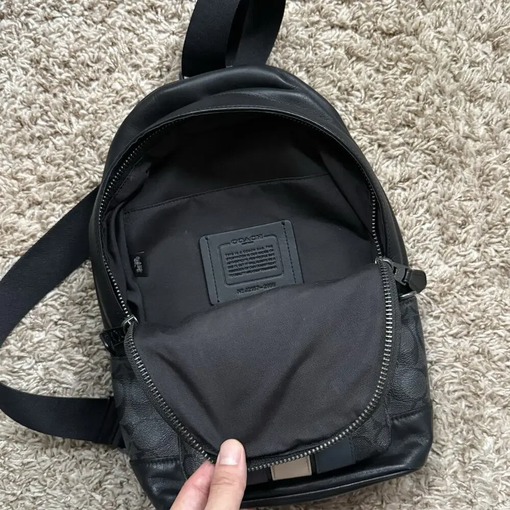 Coach 2999 West Pack In Signature Canvas Leather Varsity Stripe Sling Backpack